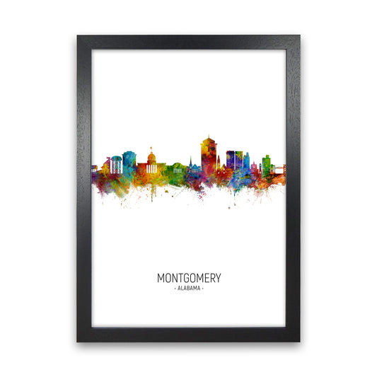 Montgomery Alabama Skyline Portrait Art Print by Michael Tompsett Black Grain