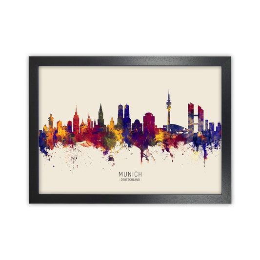 Munich Deutschland Skyline Autumn City Name Art Print by Michael Tompsett Black Grain