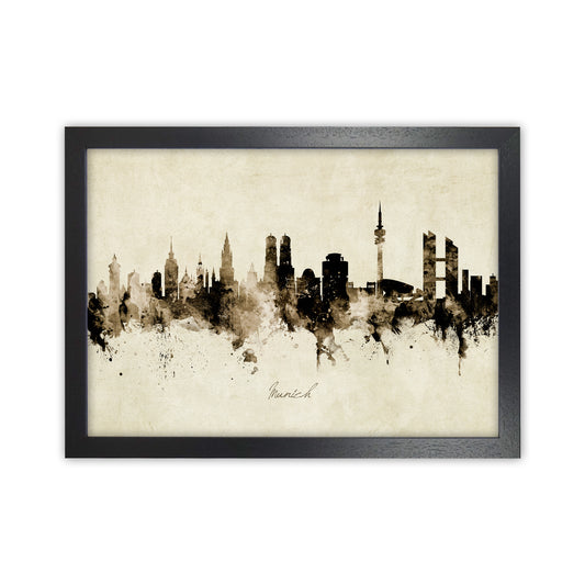 Munich Germany Skyline Vintage Art Print by Michael Tompsett Black Grain