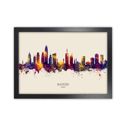 Nairobi Kenya Skyline Autumn City Name Art Print by Michael Tompsett Black Grain