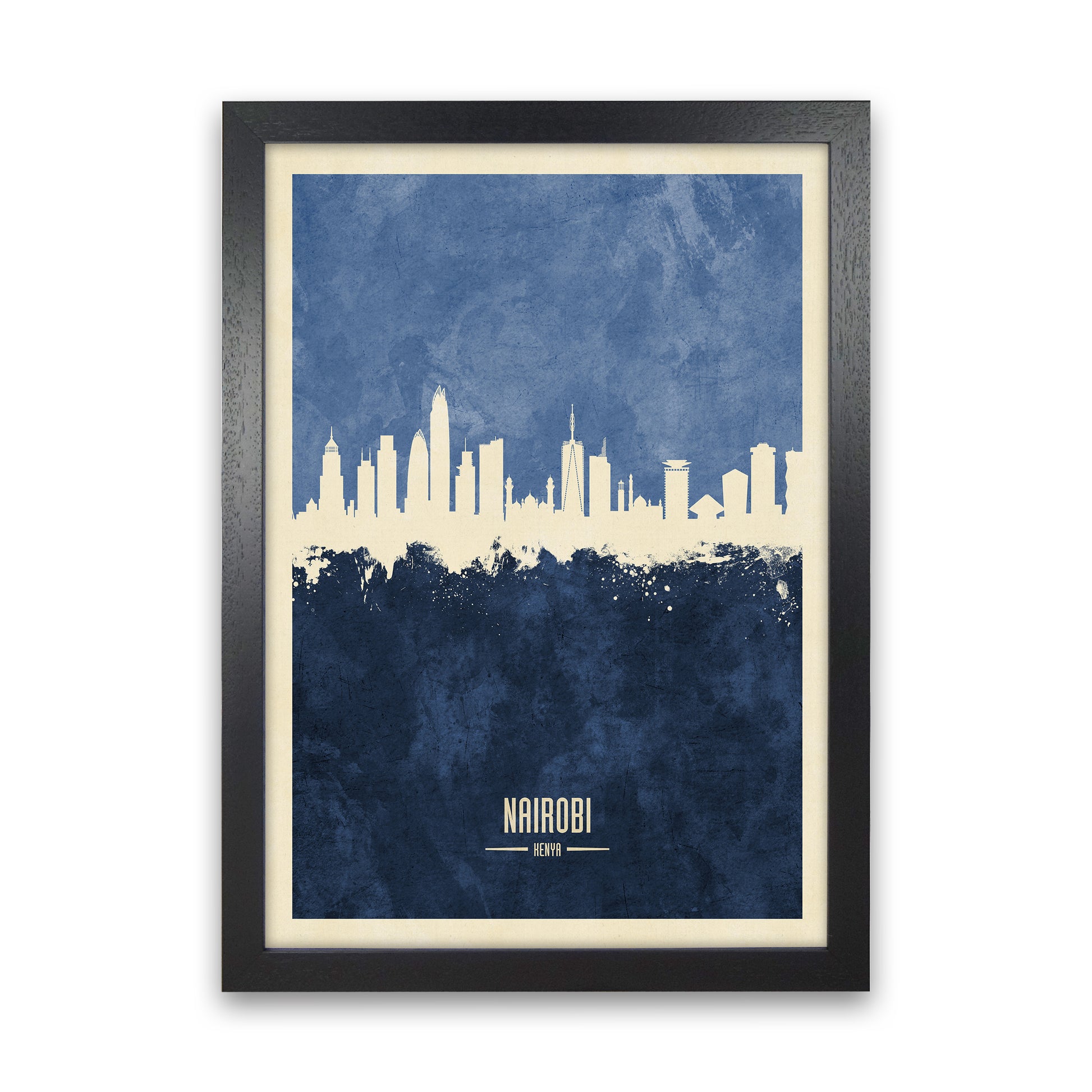 Nairobi Kenya Skyline Portrait Navy Art Print by Michael Tompsett Black Grain