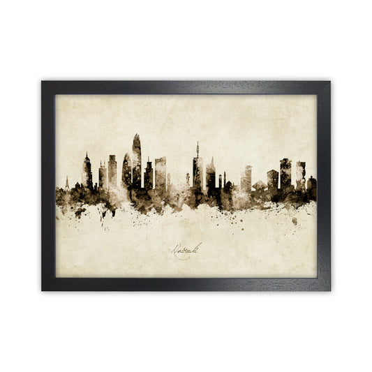Nairobi Kenya Skyline Vintage Art Print by Michael Tompsett Black Grain
