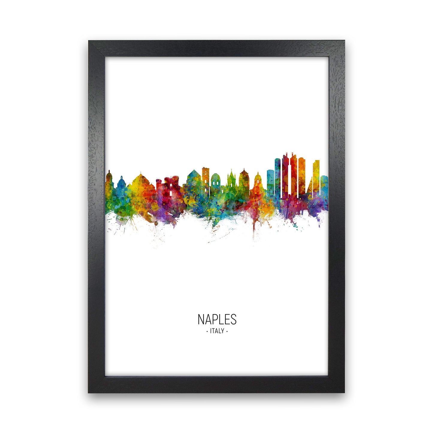 Naples Italy Skyline Portrait Art Print by Michael Tompsett Black Grain