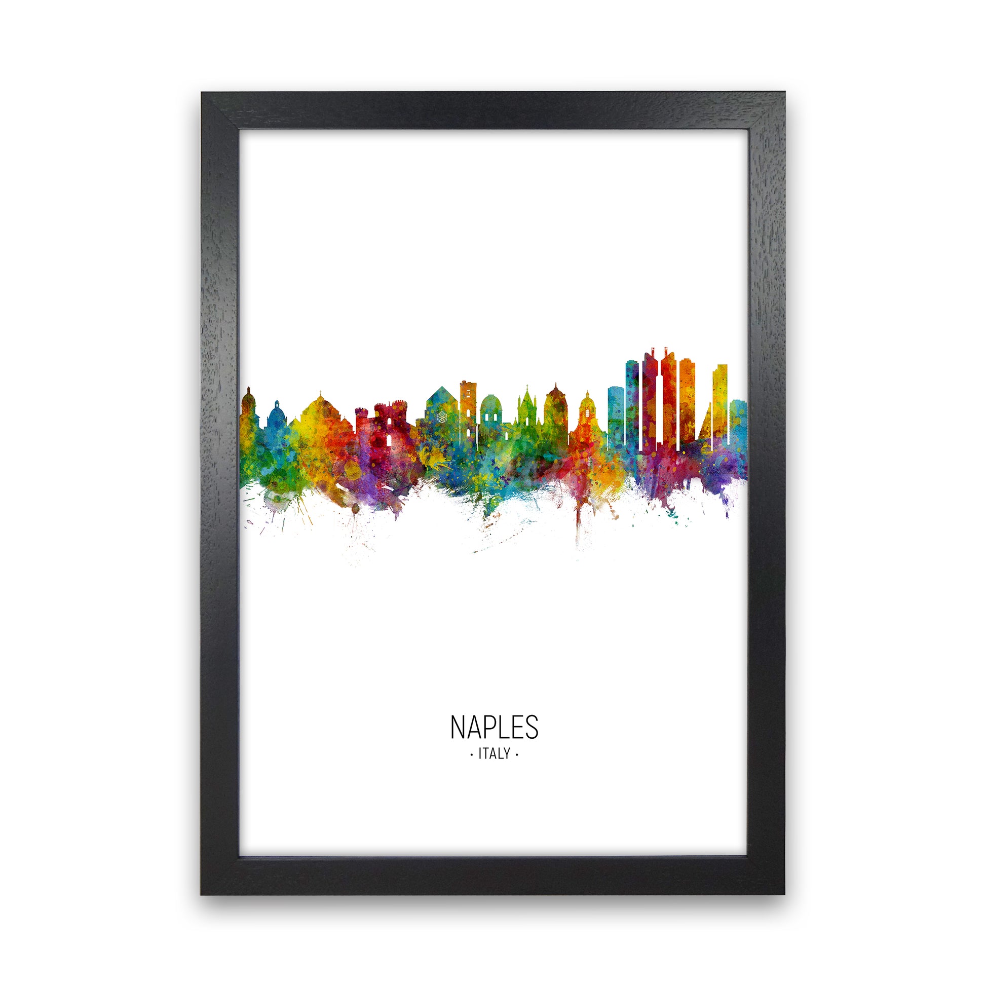 Naples Italy Skyline Portrait Art Print by Michael Tompsett Black Grain