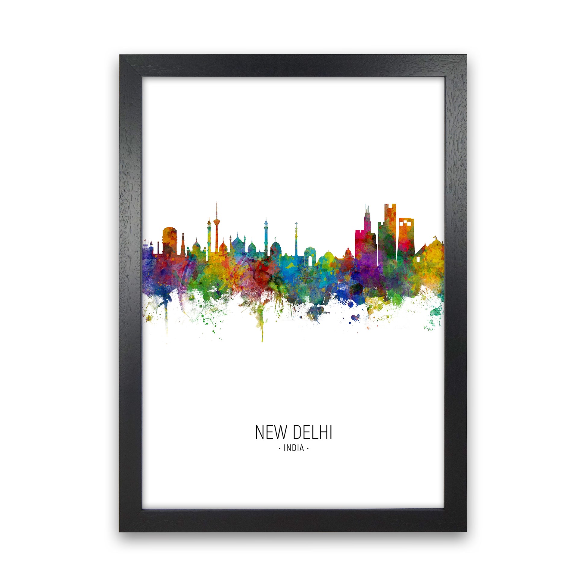 New Delhi India Skyline Portrait Art Print by Michael Tompsett Black Grain