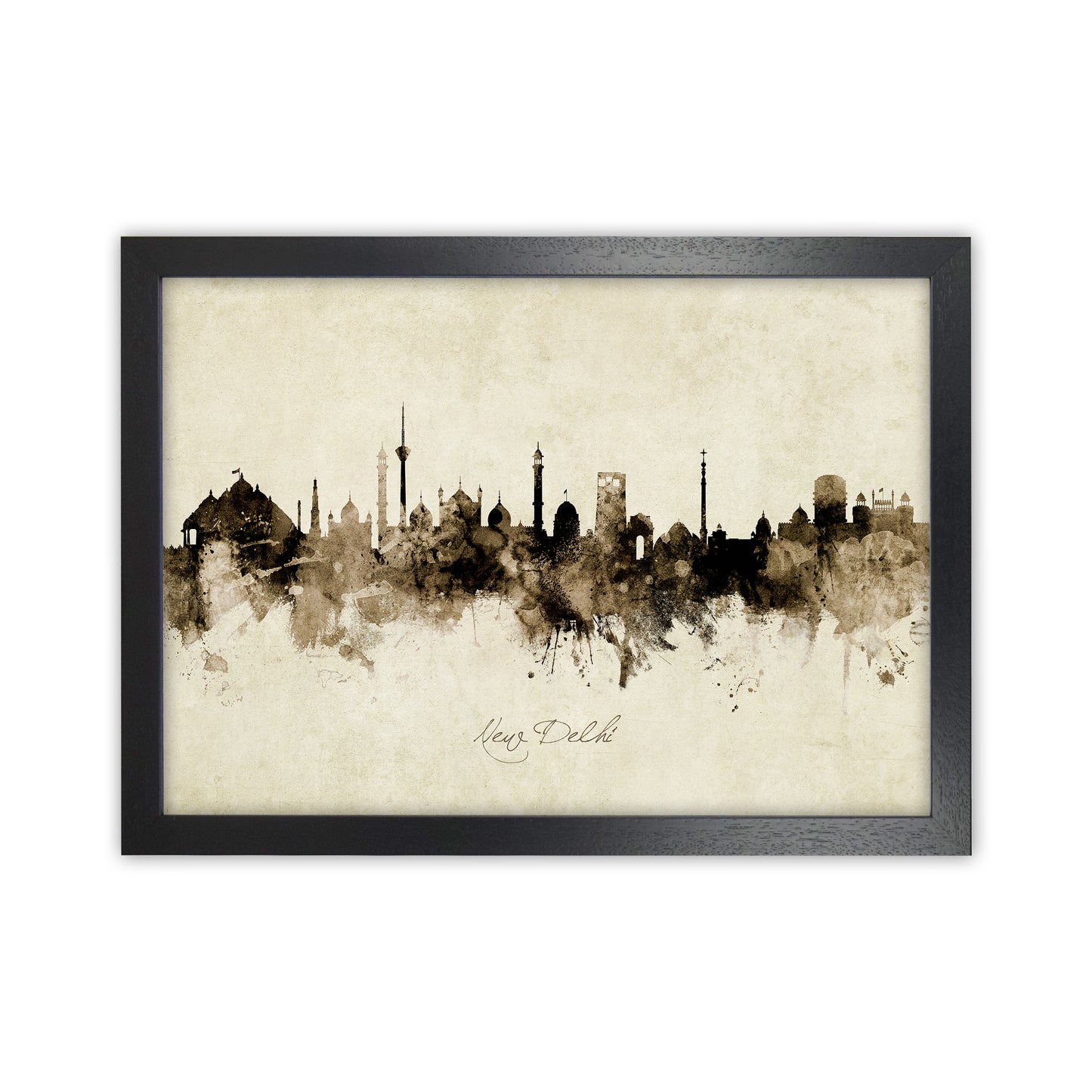 New Delhi India Skyline Vintage Art Print by Michael Tompsett Black Grain