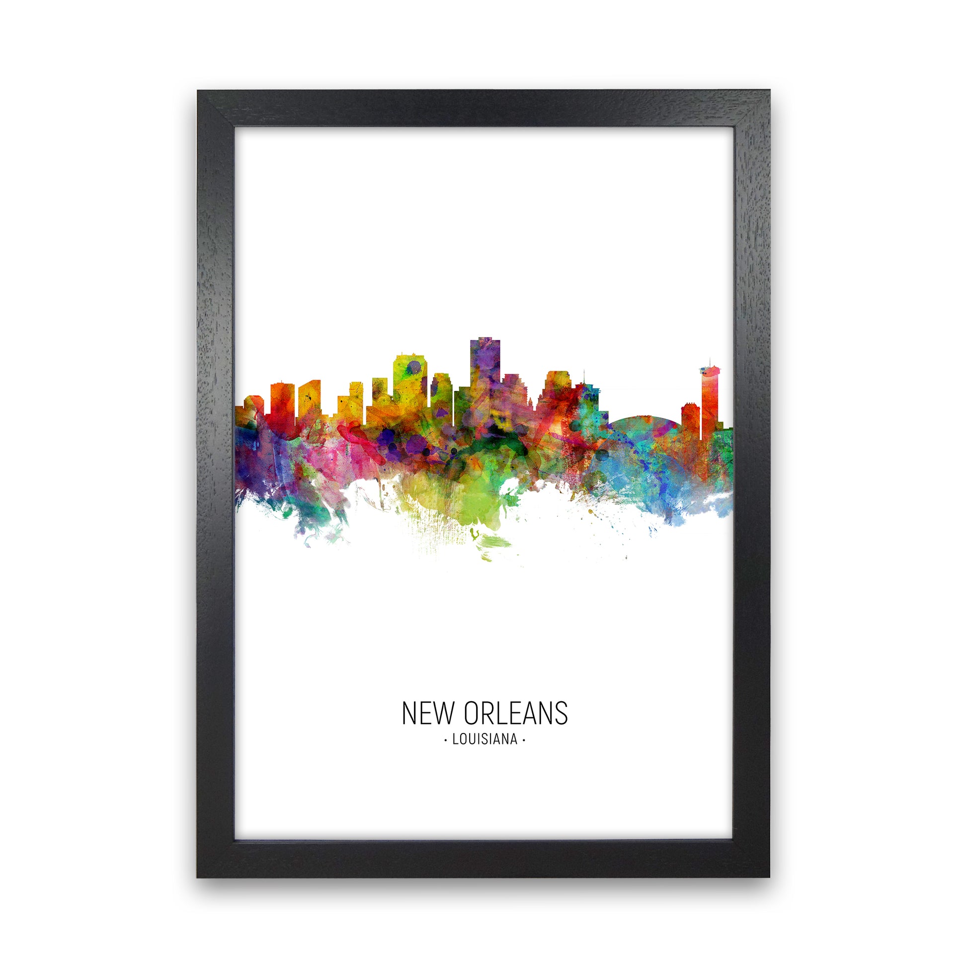 New Orleans Louisiana Skyline Portrait Art Print by Michael Tompsett Black Grain