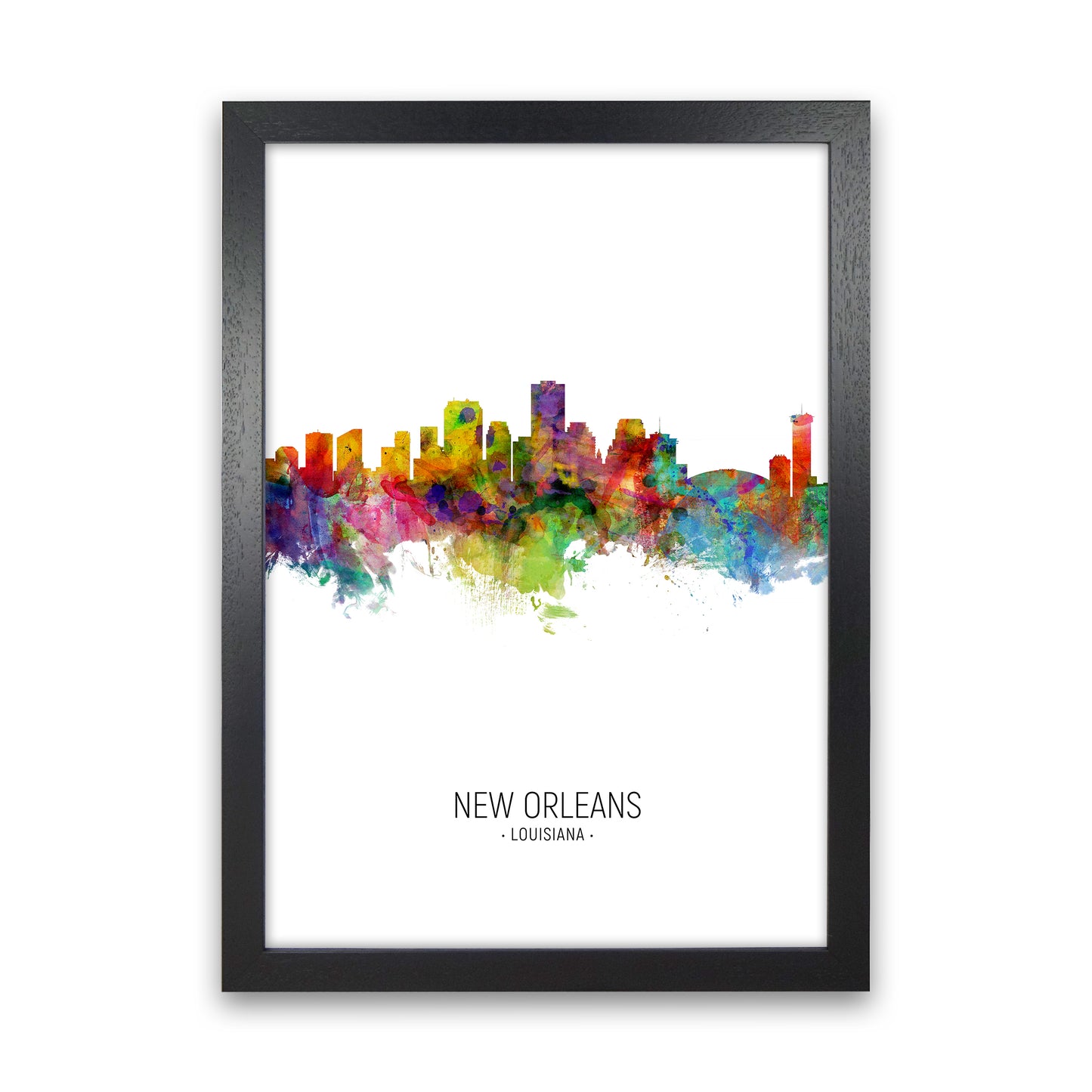 New Orleans Louisiana Skyline Portrait Art Print by Michael Tompsett Black Grain