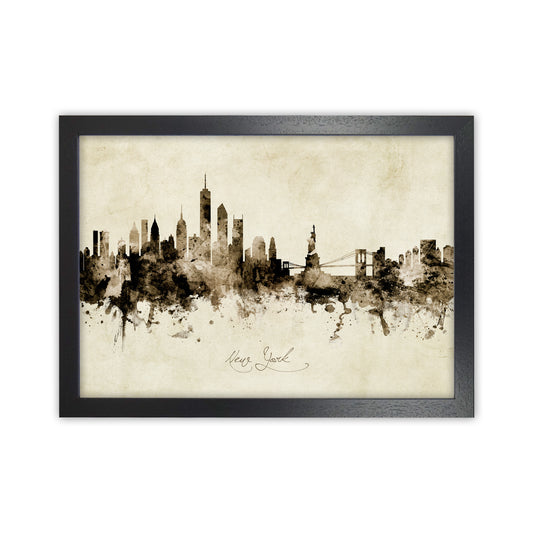 New York New York Skyline Vintage Art Print by Michael Tompsett Black Grain