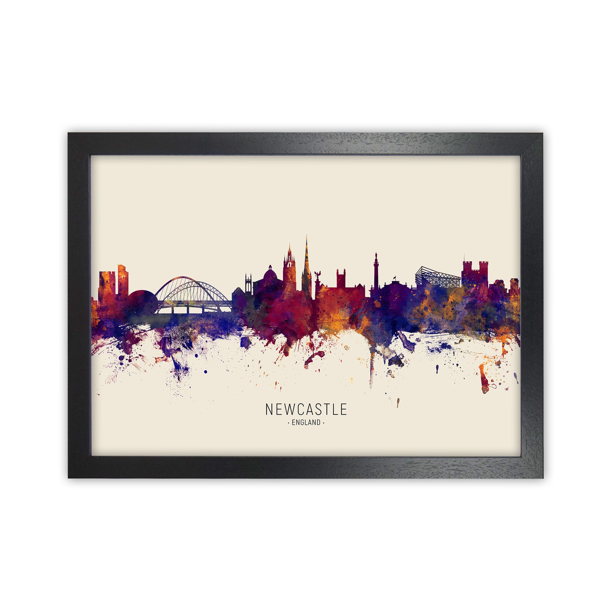 Newcastle England Skyline Autumn City Name Art Print by Michael Tompsett Black Grain