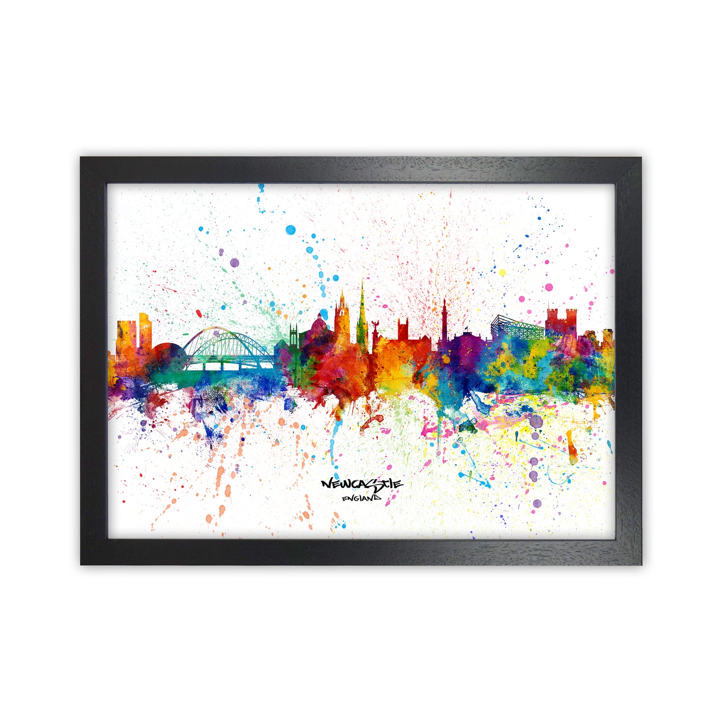 Newcastle England Skyline Splash Art Print by Michael Tompsett Black Grain