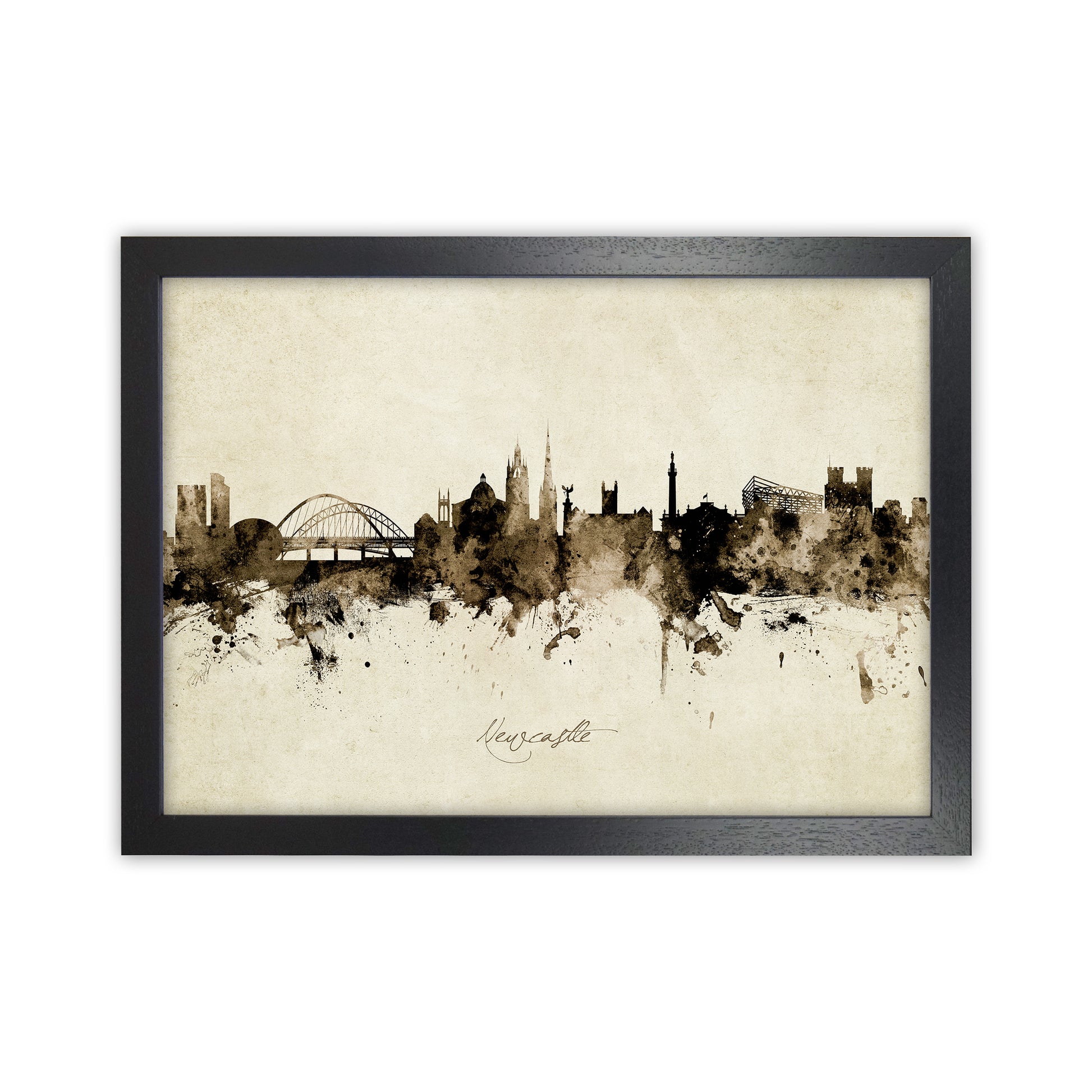 Newcastle England Skyline Vintage Art Print by Michael Tompsett Black Grain
