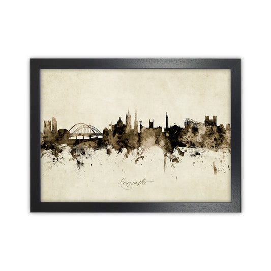 Newcastle England Skyline Vintage Art Print by Michael Tompsett Black Grain
