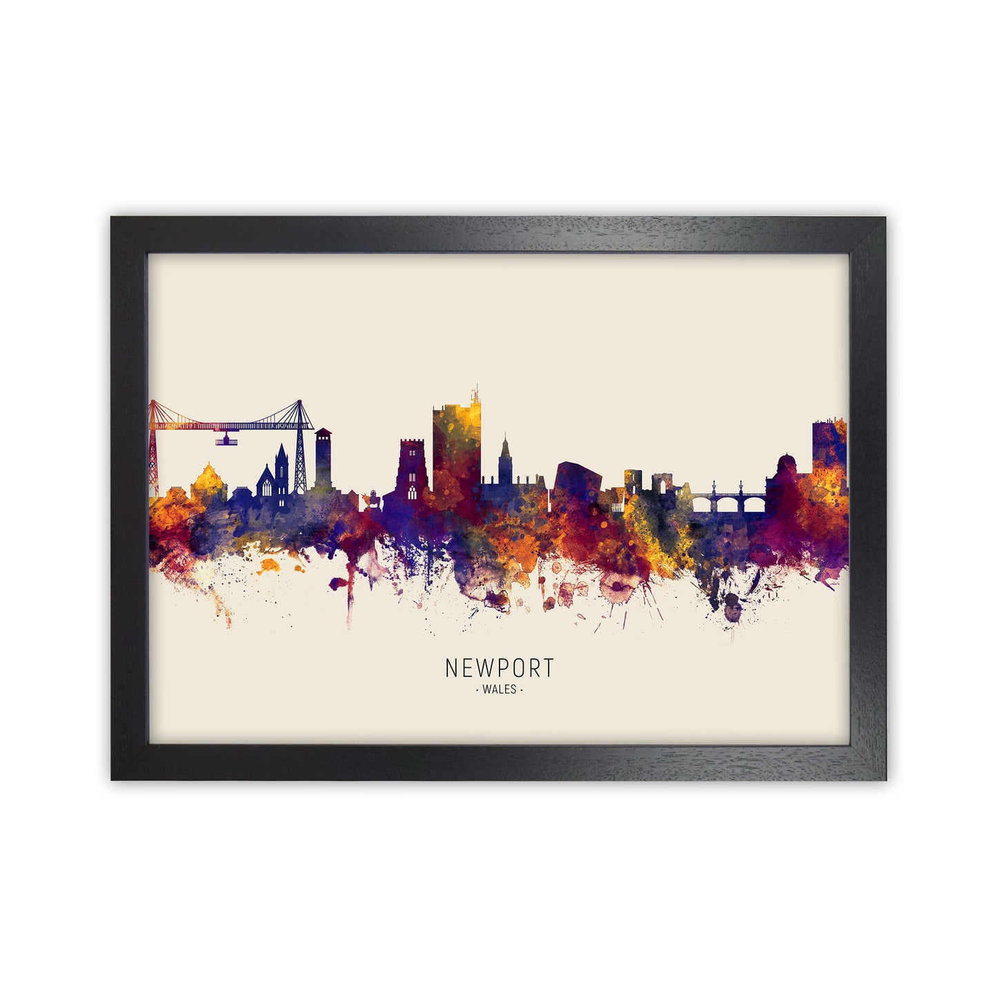 Newport Wales Skyline Autumn City Name Art Print by Michael Tompsett Black Grain