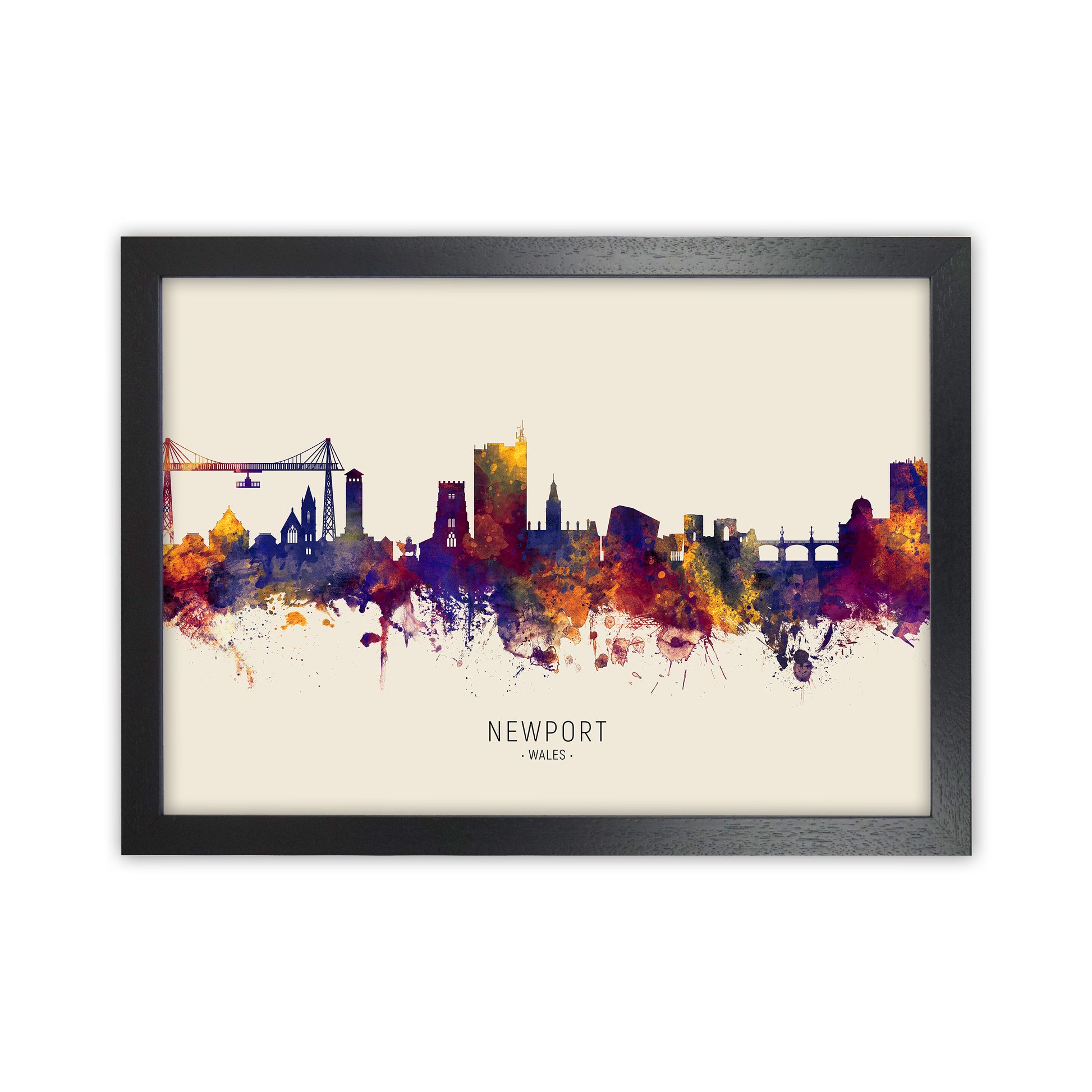 Newport Wales Skyline Autumn City Name Art Print by Michael Tompsett Black Grain