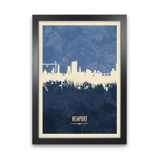 Newport Wales Skyline Portrait Navy Art Print by Michael Tompsett Black Grain