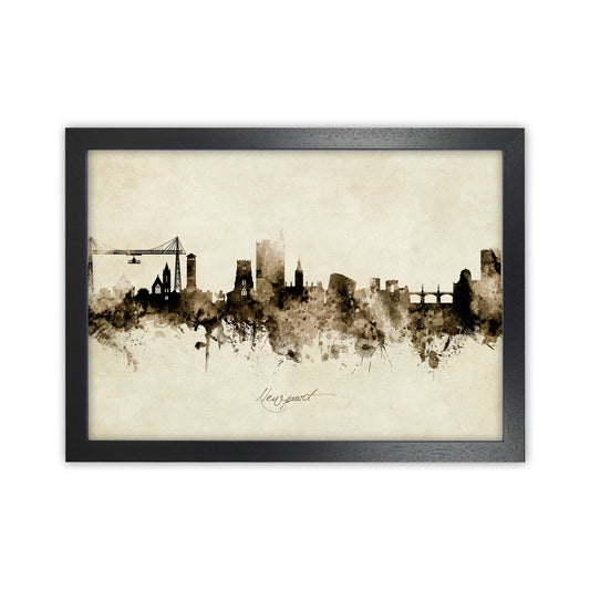 Newport Wales Skyline Vintage Art Print by Michael Tompsett Black Grain