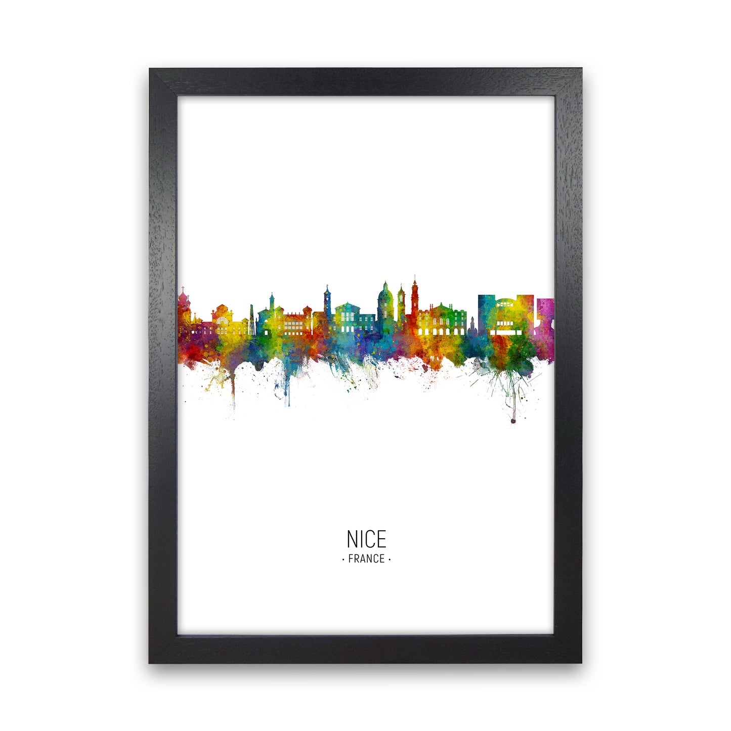Nice France Skyline Portrait Art Print by Michael Tompsett Black Grain
