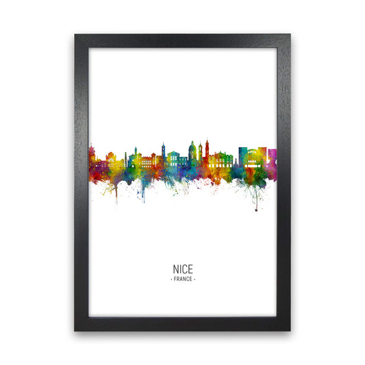 Nice France Skyline Portrait Art Print by Michael Tompsett Black Grain