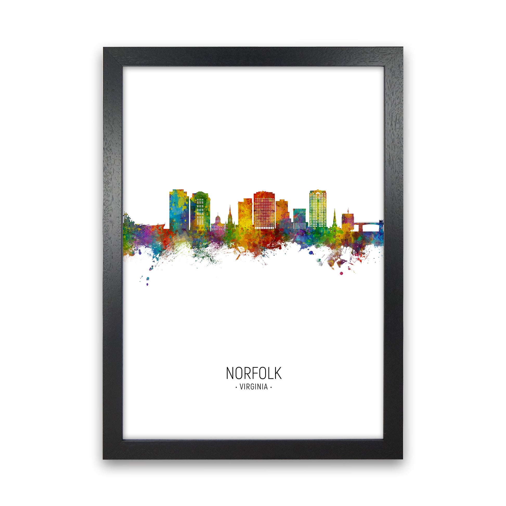 Norfolk Virginia Skyline Portrait Art Print by Michael Tompsett Black Grain