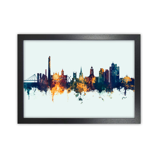 Northampton England Skyline Blue Orange Art Print by Michael Tompsett Black Grain