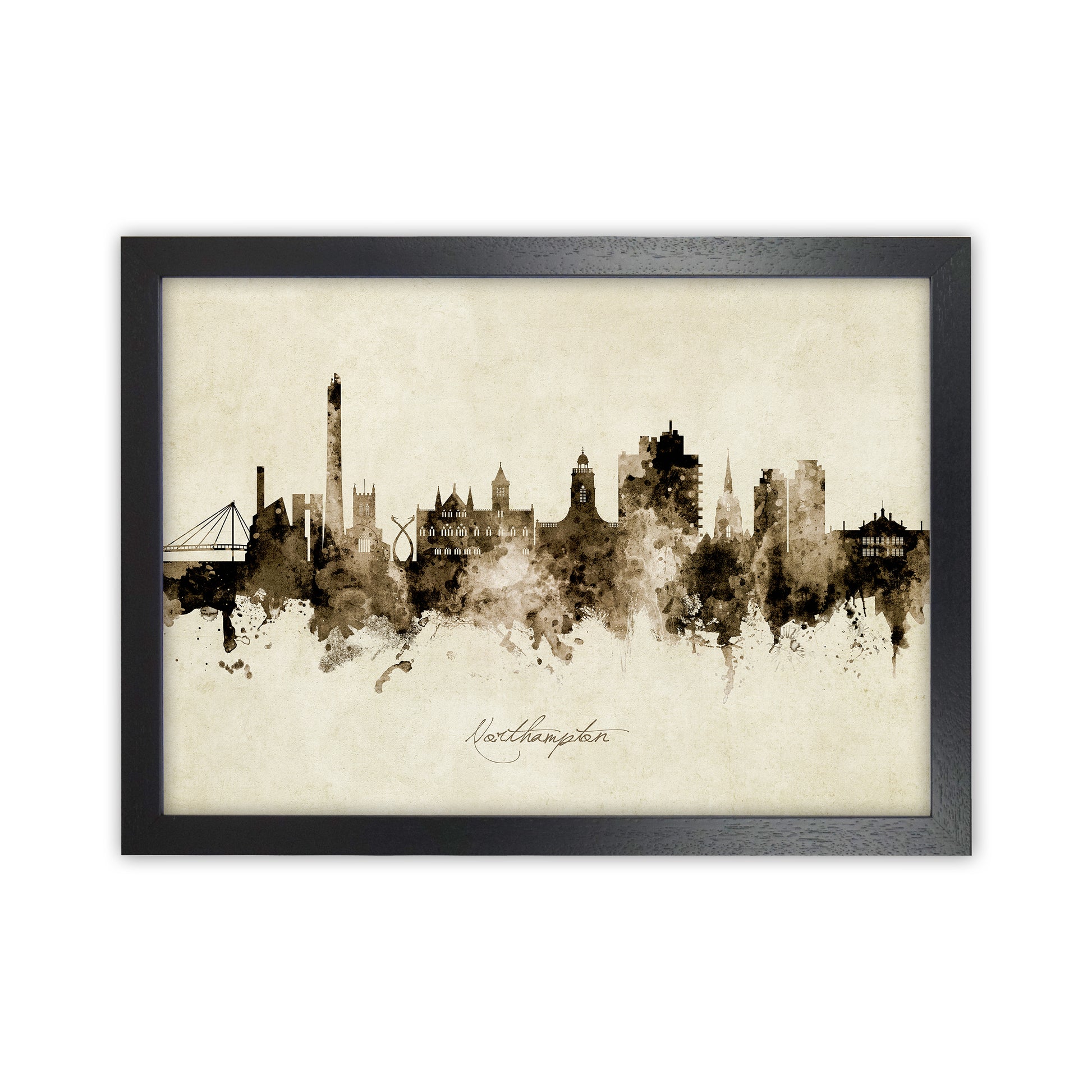 Northampton England Skyline Vintage Art Print by Michael Tompsett Black Grain