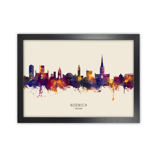 Norwich England Skyline Autumn City Name Art Print by Michael Tompsett Black Grain