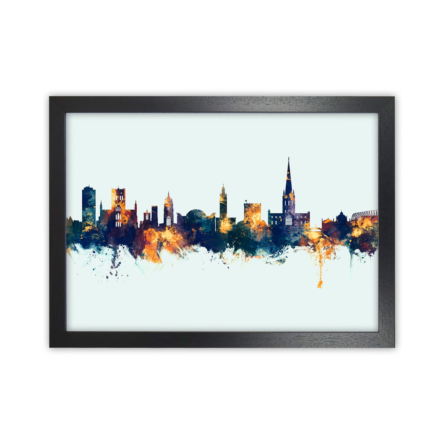 Norwich England Skyline Blue Orange Art Print by Michael Tompsett Black Grain