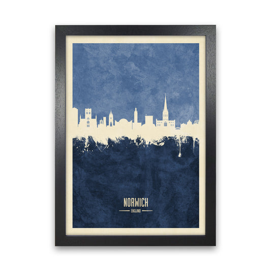 Norwich England Skyline Portrait Navy Art Print by Michael Tompsett Black Grain