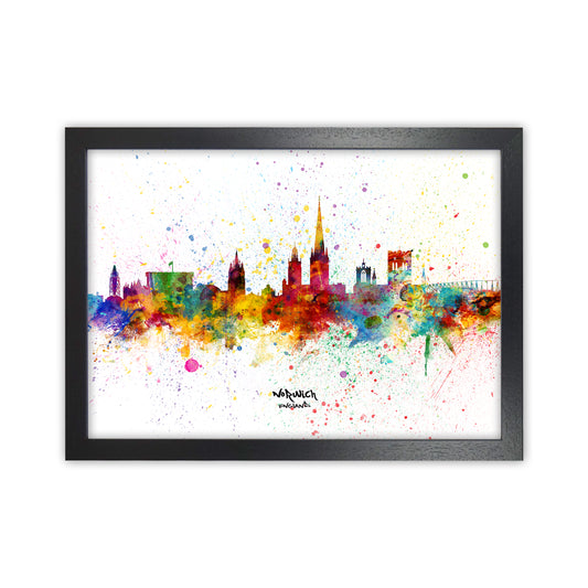 Norwich England Skyline Splash Art Print by Michael Tompsett Black Grain