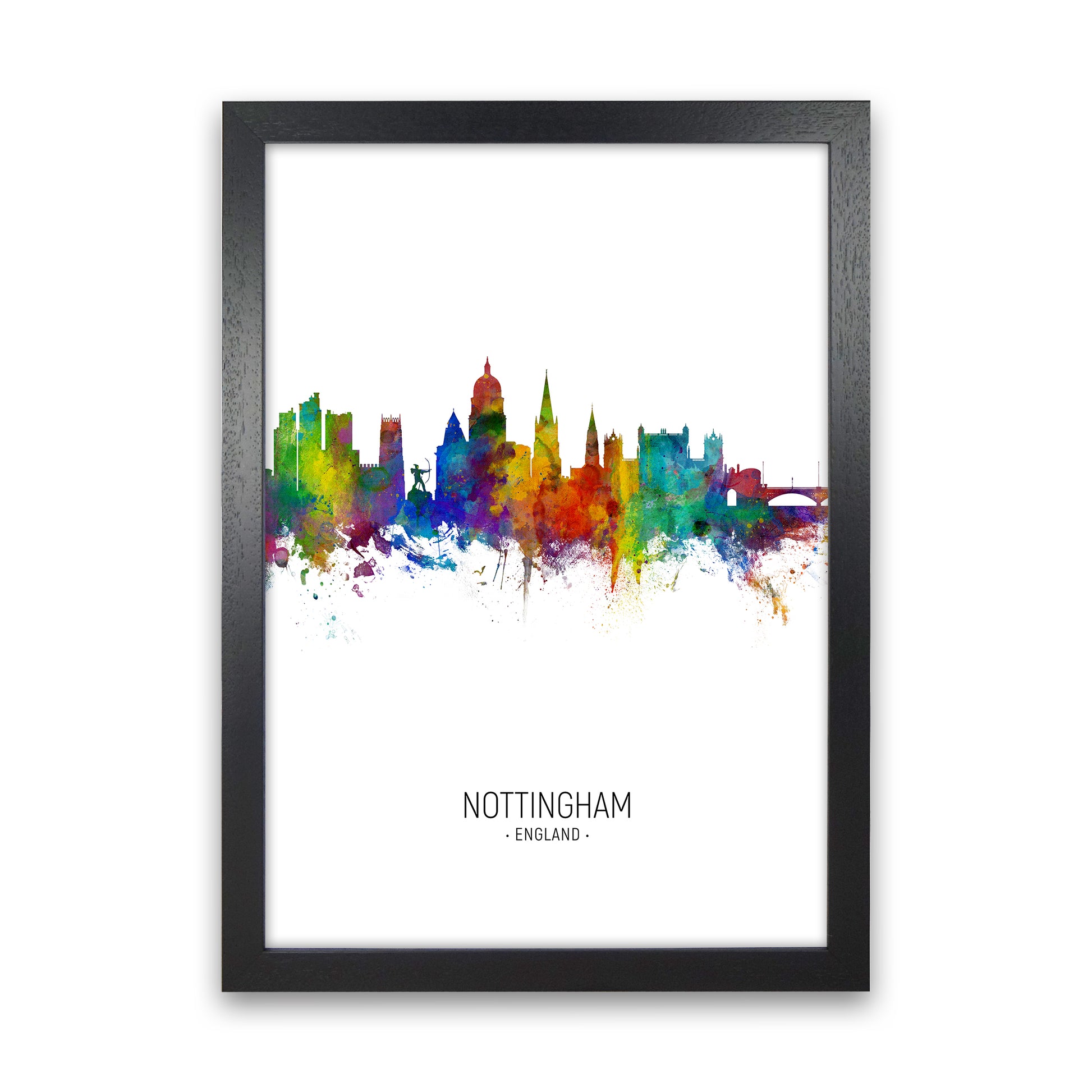 Nottingham England Skyline Portrait Art Print by Michael Tompsett Black Grain