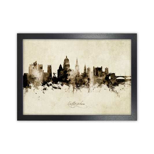 Nottingham England Skyline Vintage Art Print by Michael Tompsett Black Grain