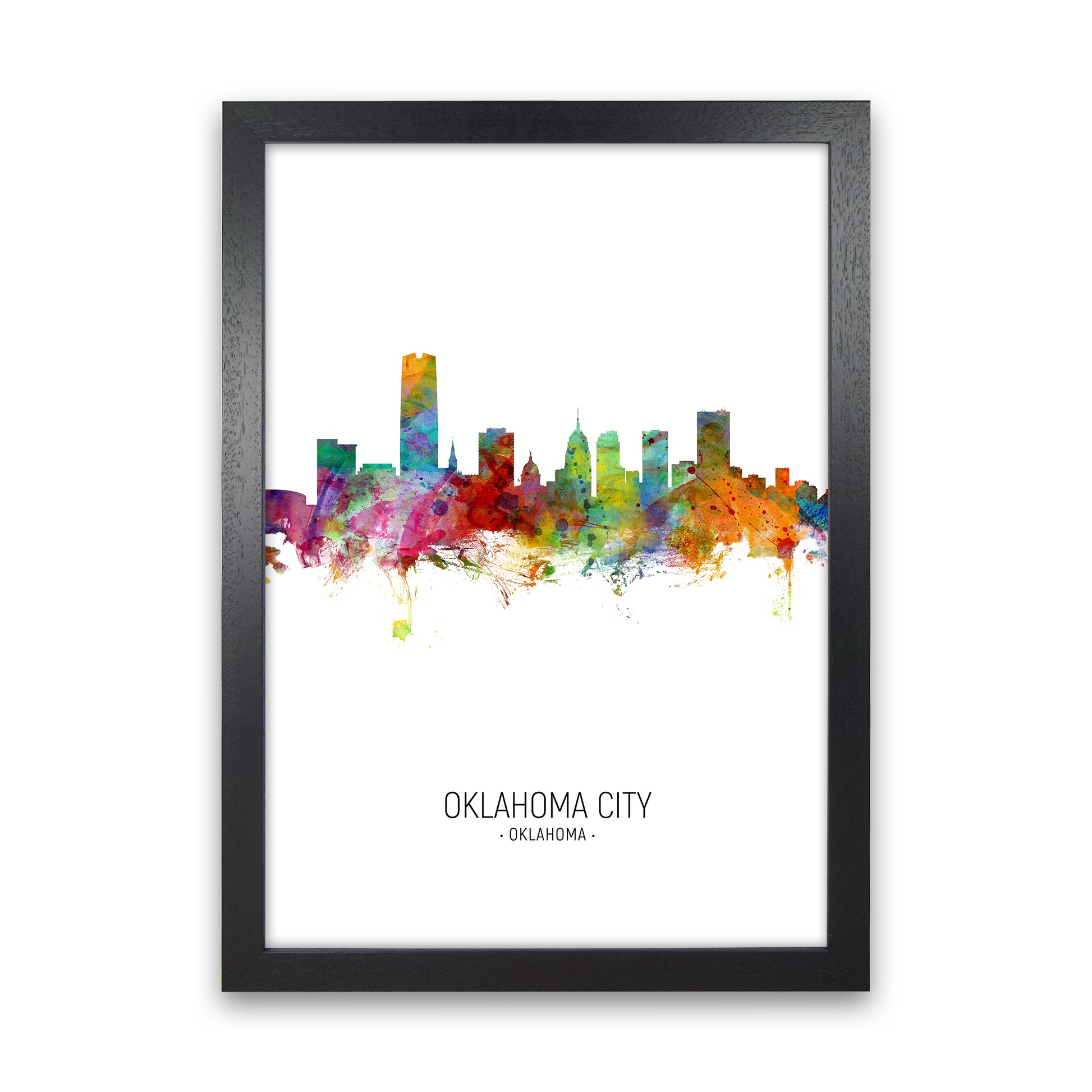 Oklahoma City Oklahoma Skyline Portrait Art Print by Michael Tompsett Black Grain