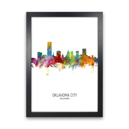 Oklahoma City Oklahoma Skyline Portrait Art Print by Michael Tompsett Black Grain