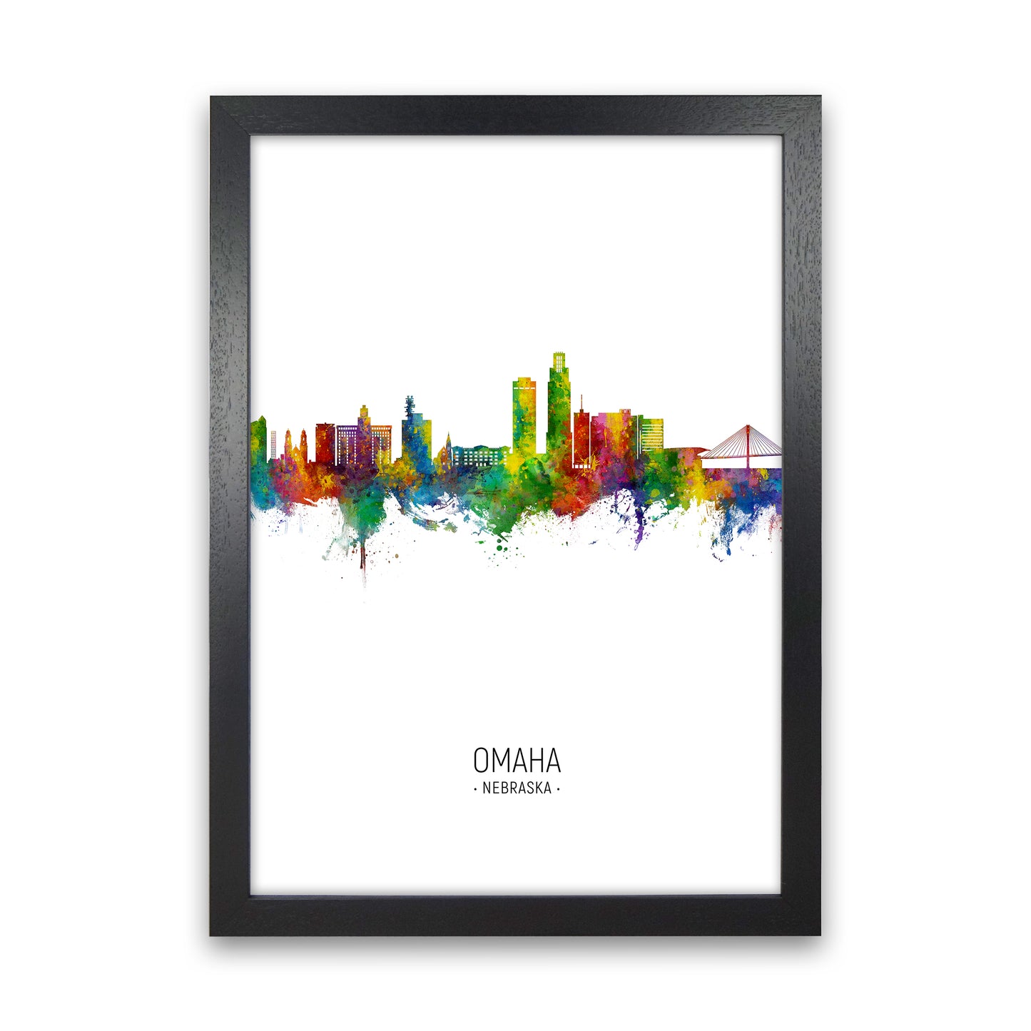 Omaha Nebraska Skyline Portrait Art Print by Michael Tompsett Black Grain