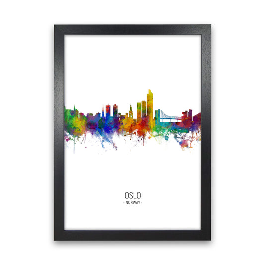 Oslo Norway Skyline Portrait Art Print by Michael Tompsett Black Grain