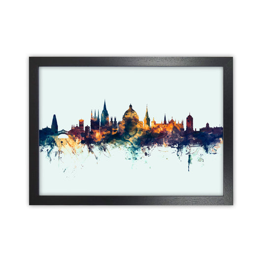 Oxford England Skyline Blue Orange Art Print by Michael Tompsett Black Grain