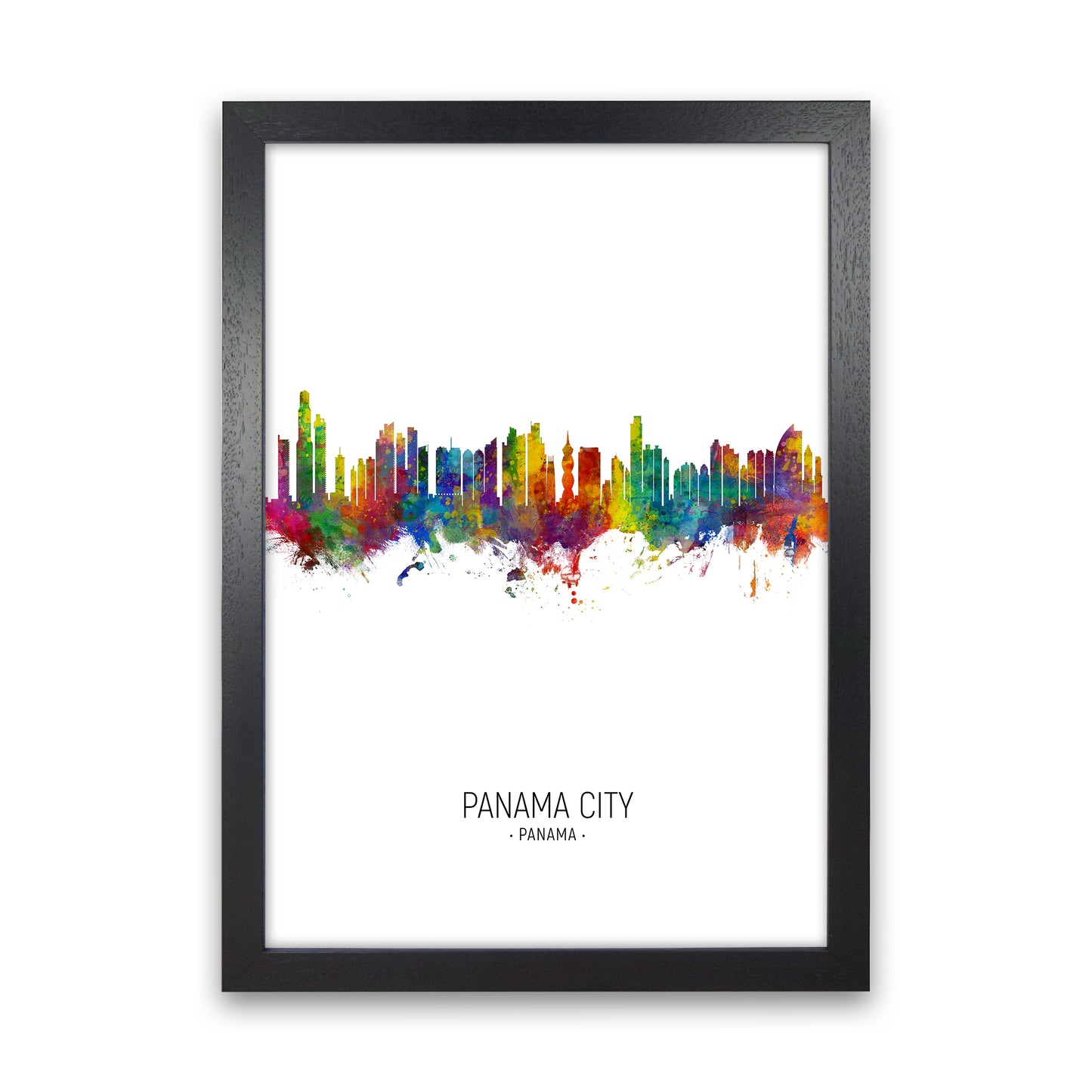 Panama City Panama Skyline Portrait Art Print by Michael Tompsett Black Grain