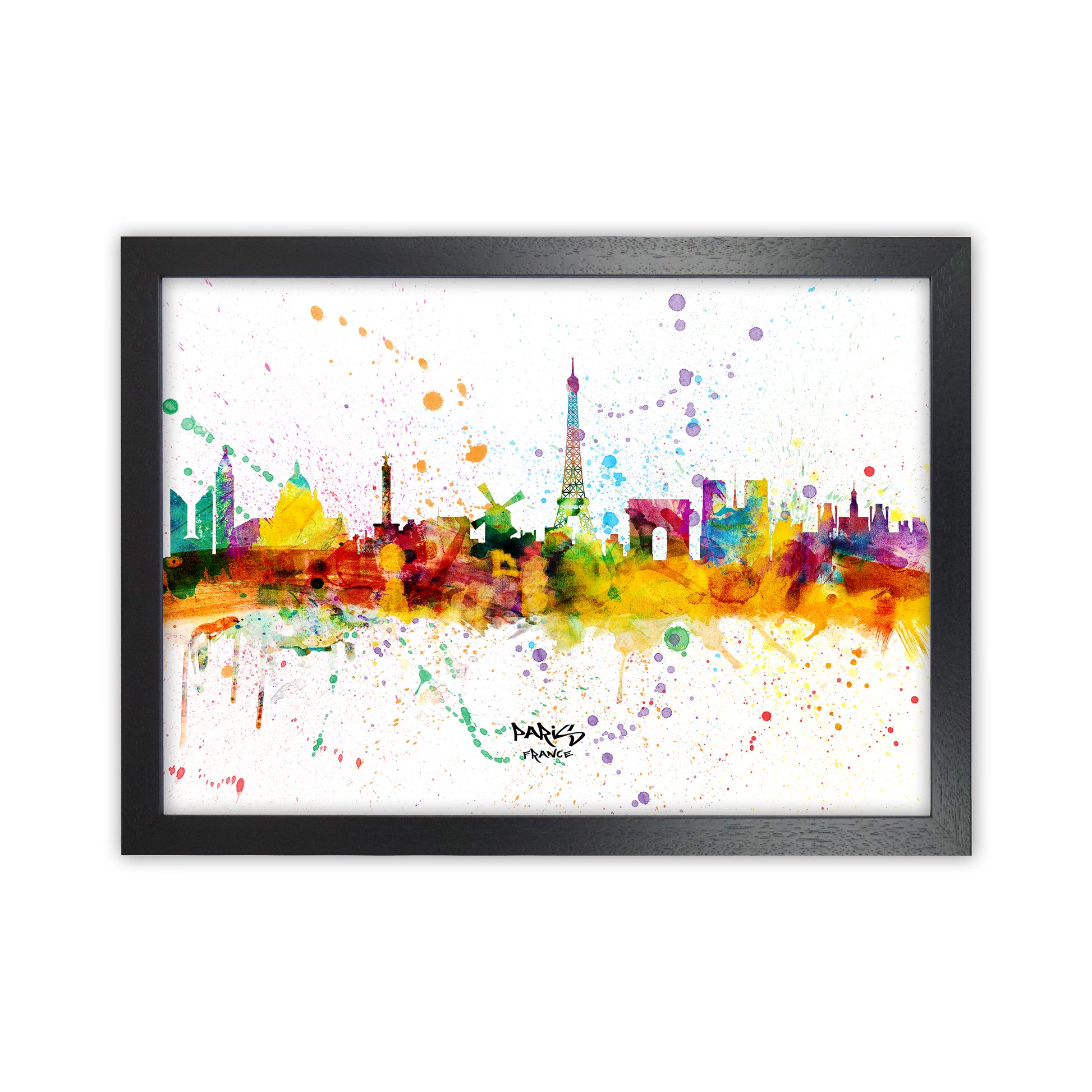 Paris France Skyline Splash Art Print by Michael Tompsett Black Grain