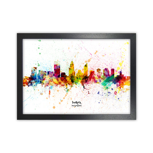 Perth Australia Skyline Splash Art Print by Michael Tompsett Black Grain