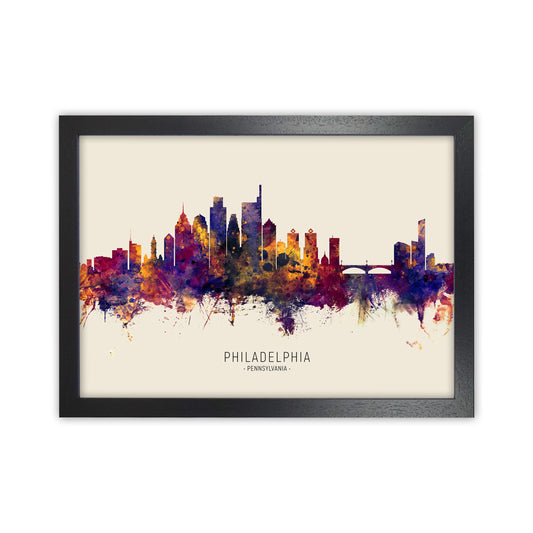 Philadelphia Pennsylvania Skyline Autumn City Name Art Print by Michael Tompsett Black Grain