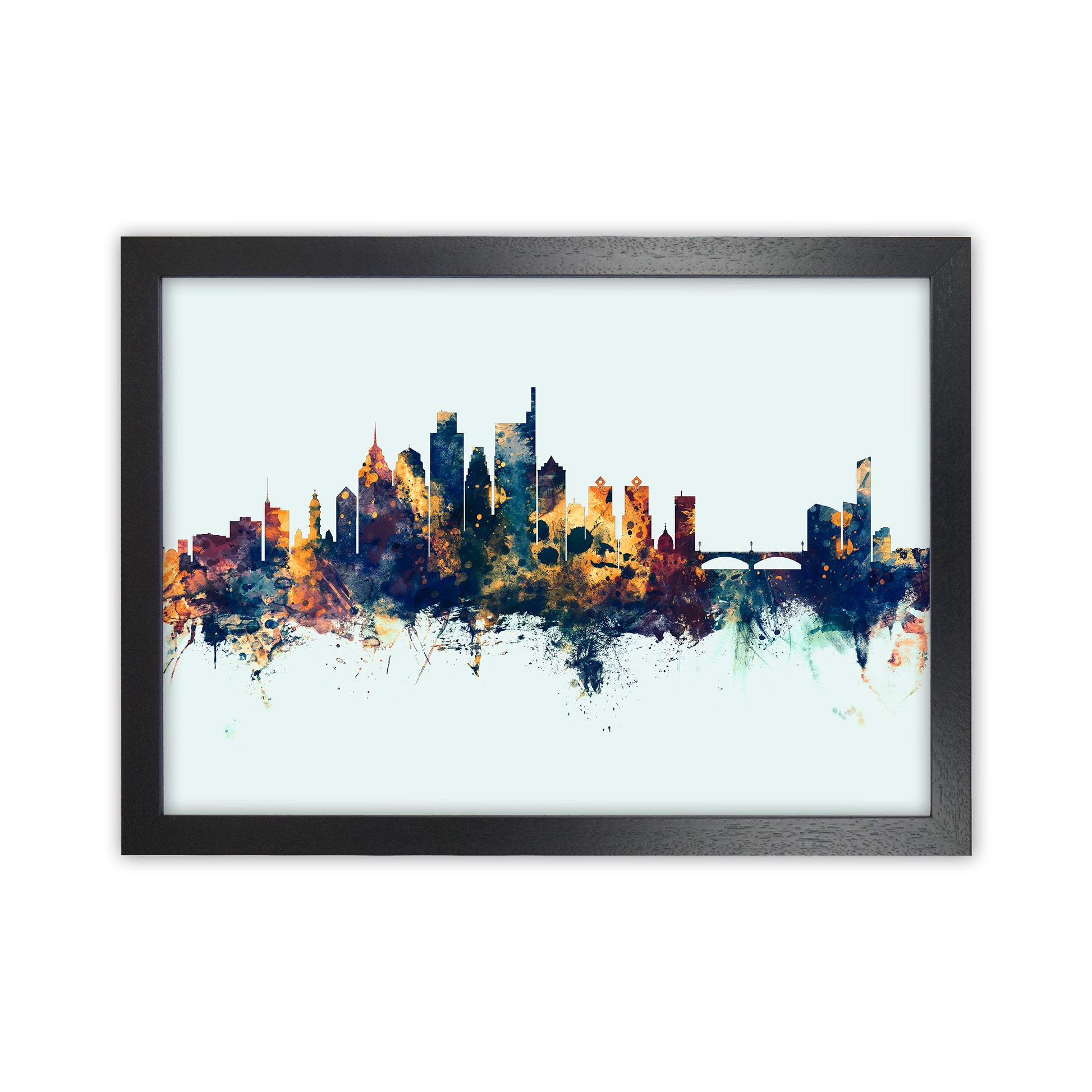 Philadelphia Pennsylvania Skyline Blue Orange Art Print by Michael Tompsett Black Grain