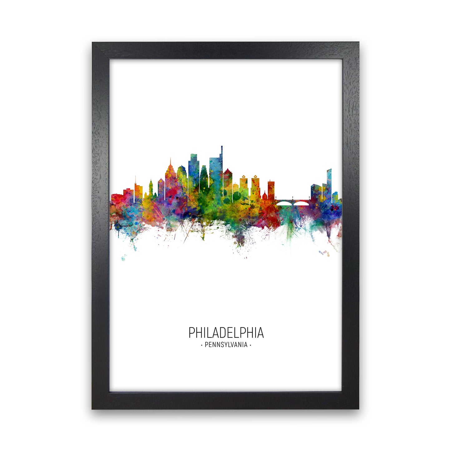 Philadelphia Pennsylvania Skyline Portrait Art Print by Michael Tompsett Black Grain
