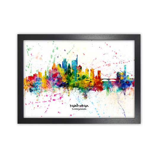 Philadelphia Pennsylvania Skyline Splash Art Print by Michael Tompsett Black Grain