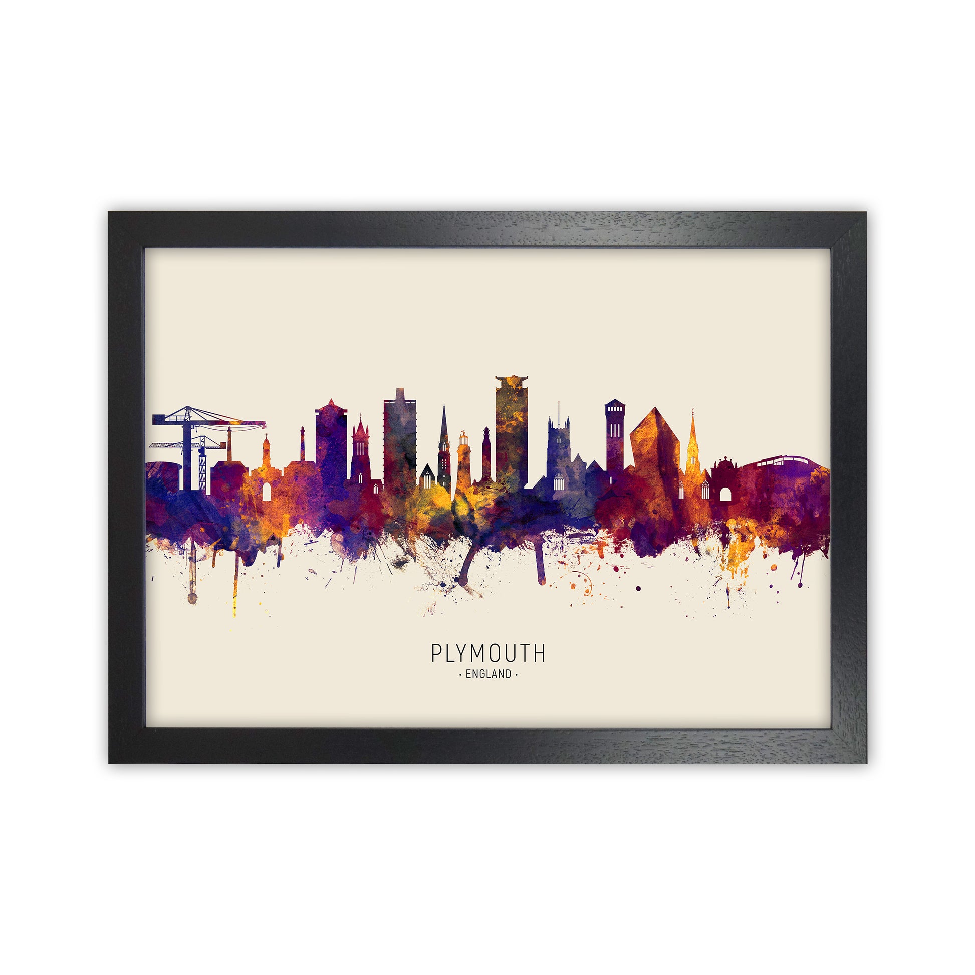 Plymouth England Skyline Autumn City Name Art Print by Michael Tompsett Black Grain