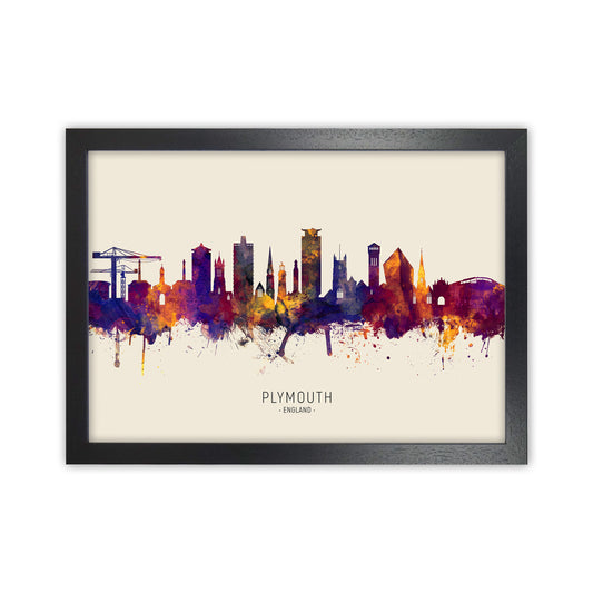 Plymouth England Skyline Autumn City Name Art Print by Michael Tompsett Black Grain