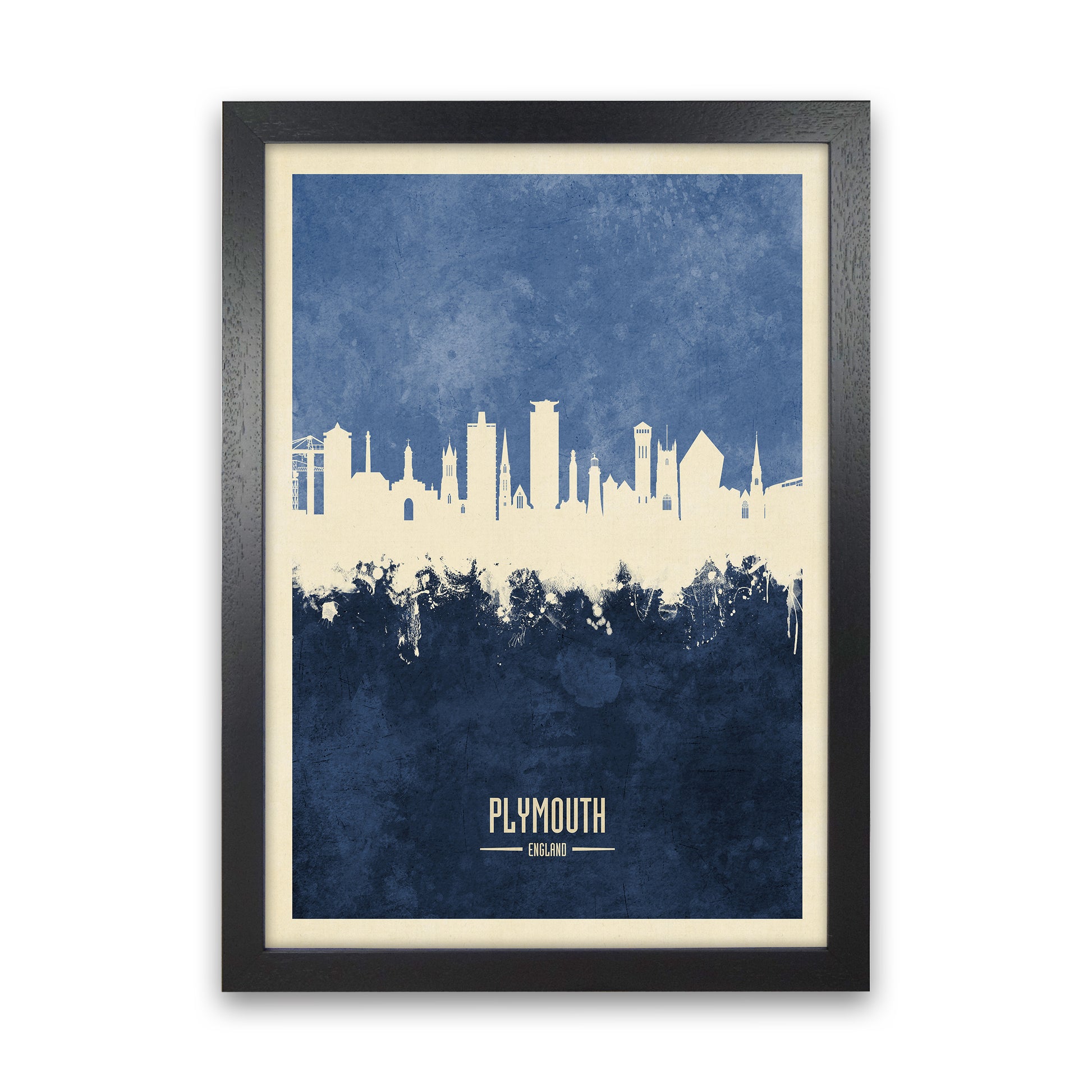 Plymouth England Skyline Portrait Navy Art Print by Michael Tompsett Black Grain