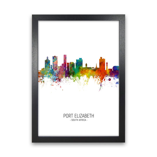 Port Elizabeth South Africa Skyline Portrait Art Print by Michael Tompsett Black Grain