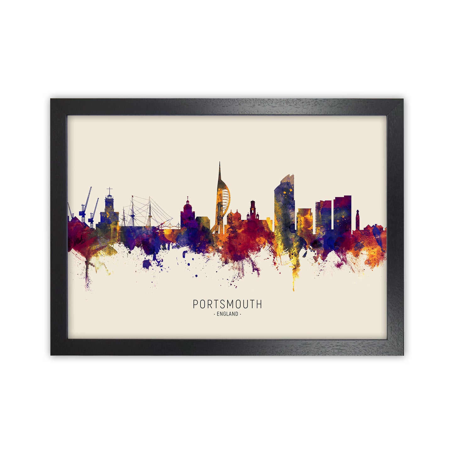 Portsmouth England Skyline Autumn City Name Art Print by Michael Tompsett Black Grain