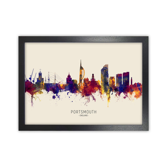 Portsmouth England Skyline Autumn City Name Art Print by Michael Tompsett Black Grain